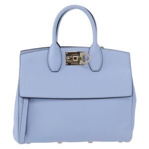 Salvatore Ferragamo Studio Satchel Leather Blue Leather Handbag (Pre-Owned)